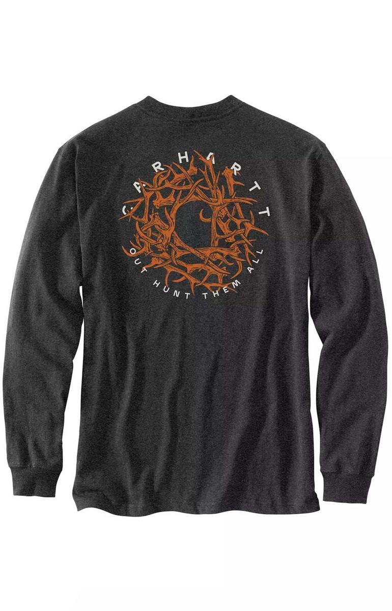 Carhartt Carbon Heather Loose Fit Long Sleeve Hunt Graphic T-Shirt - Grab Yours Now!