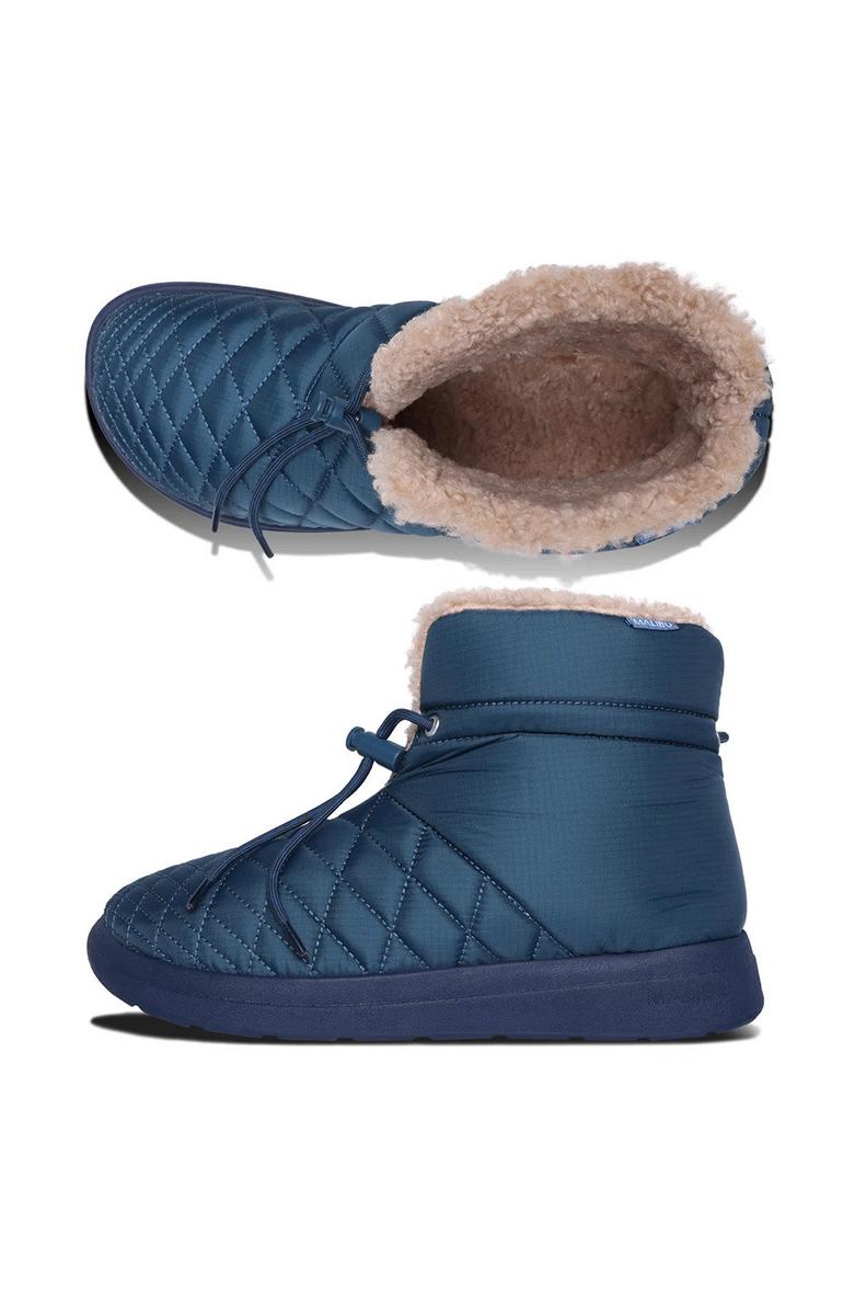 Malibu Sandals Little Dume Hi-Top Slipper Boots in Stunning Marine Blue/Beige