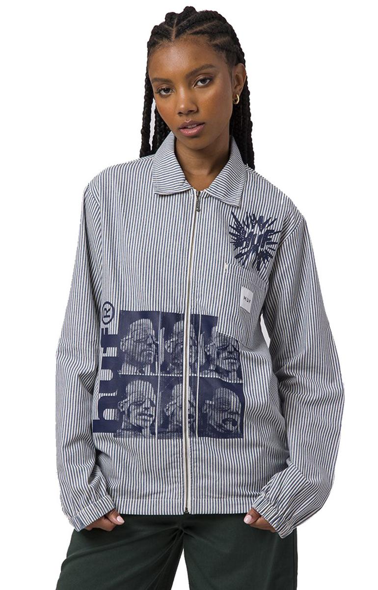 Stunning Retro Workwear Full-Zip Long Sleeve Top - Black