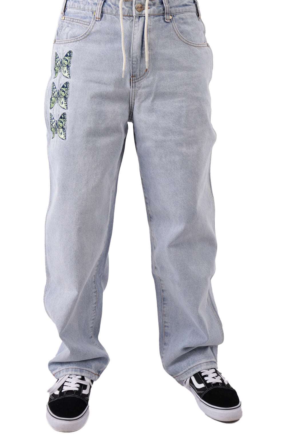 Enchanting Light Blue Butterfly Denim Jeans