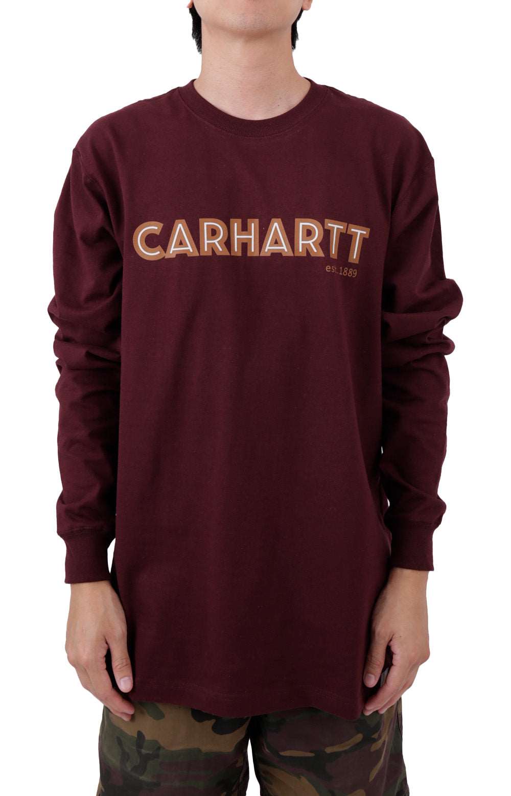 Carhartt Loose Fit Heavyweight Long Sleeve Logo Graphic T-Shirt in Port - Must-Have Style!