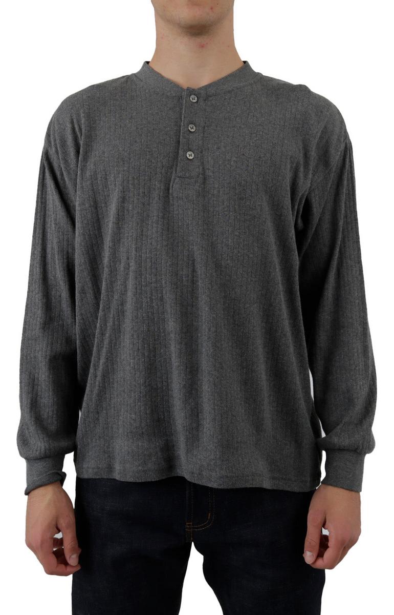 Stylish Dark Grey Heather Rib Henley Long Sleeve Shirt