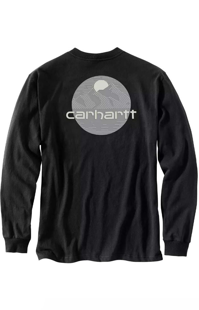 Carhartt's Black Relaxed Fit Long Sleeve Pocket Mountain Graphic T-Shirt - A Must-Have!