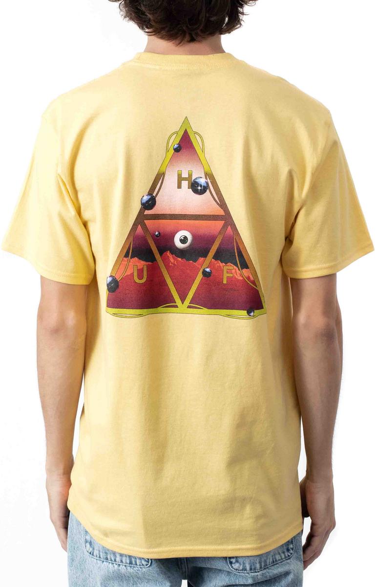 Vintage Washed Yellow Psychedelic Vision Short Sleeve Tee - Unleash Your Inner Visionary