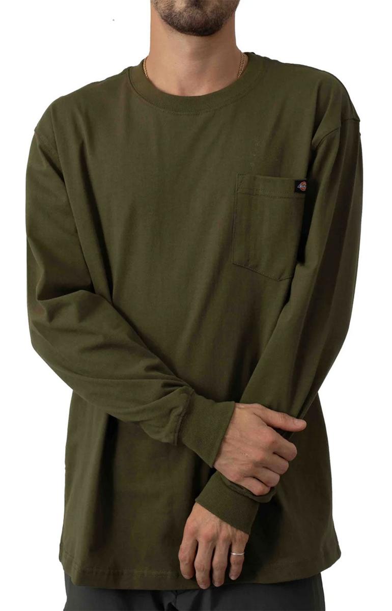 Dickies WL450ML Military Green Long Sleeve Heavyweight Crew Neck Shirt - A Must-Have!