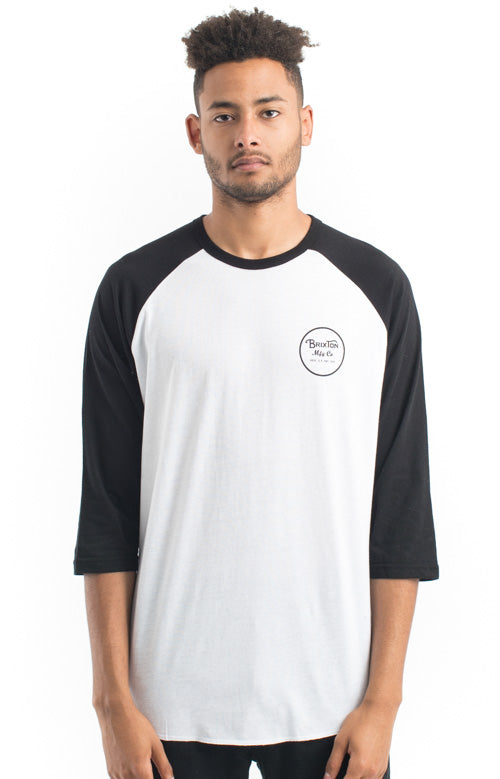 Stylish Wheeler 3/4 Sleeve Tee in White/Black