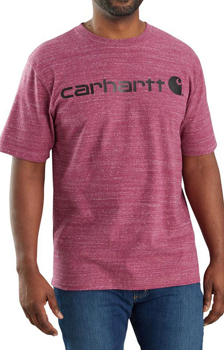 Carhartt K195 Beet Red Snow Heather Short Sleeve Signature Logo T-Shirt - Ideal for Work!