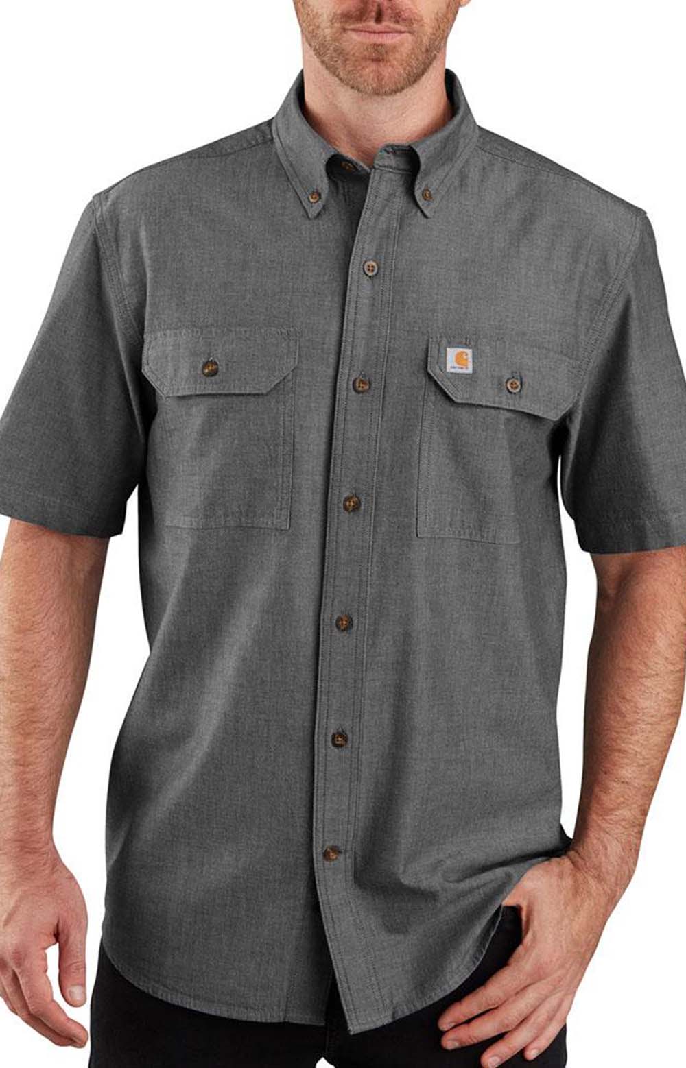 Carhartt Original Fit MW S/S Black Chambray Button-Up Shirt - Look Great on Every Job!
