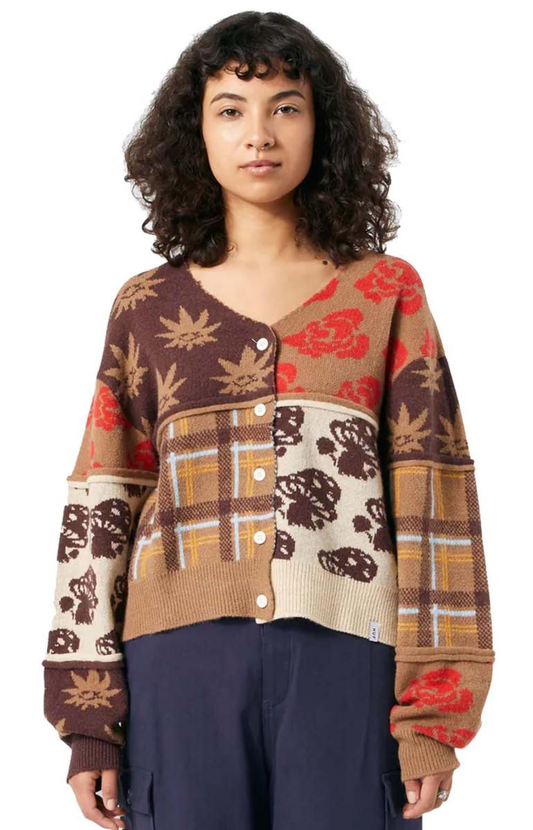 Stylish Eco-Inspired Brown Patchwork Cardigan