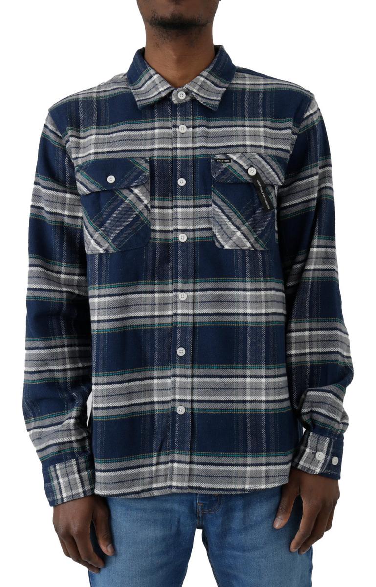 Brixton Bowery Long Sleeve Flannel - Moonlit Ocean & Grey: Your Cozy Essential