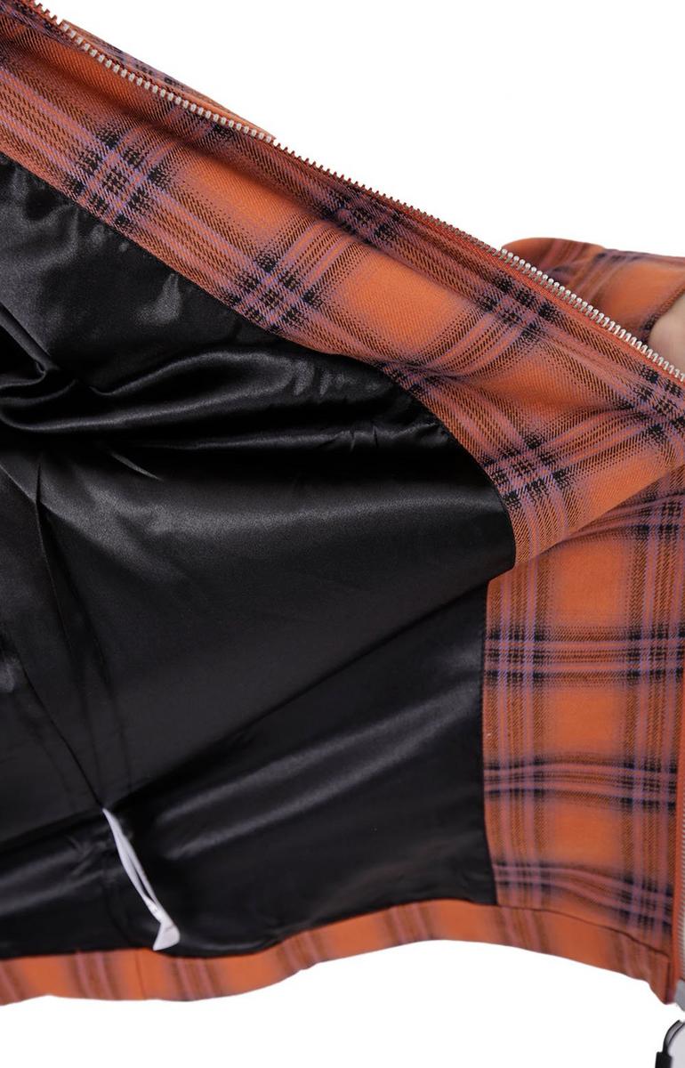 Gorgeous Melody Checkered Zip-Up Jacket in Burnt Orange - Grab Yours Now!