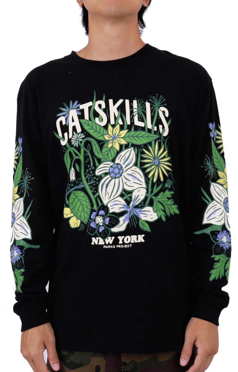 Stunning Catskills Flower Patch Long-Sleeve Black Shirt