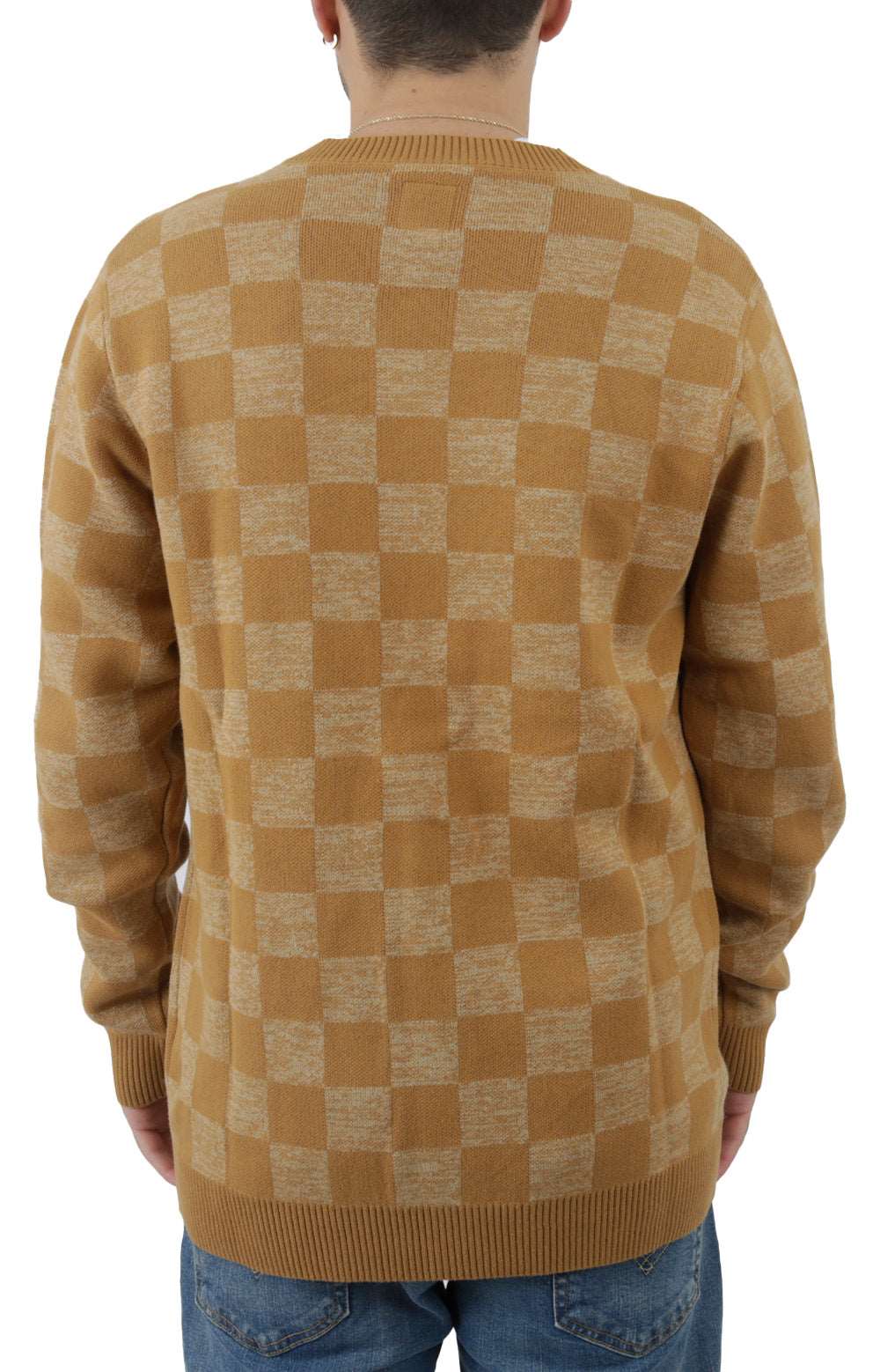 Gorgeous Bone Brown Checkerboard Jacquard Knit Cardigan - A Must - Have!