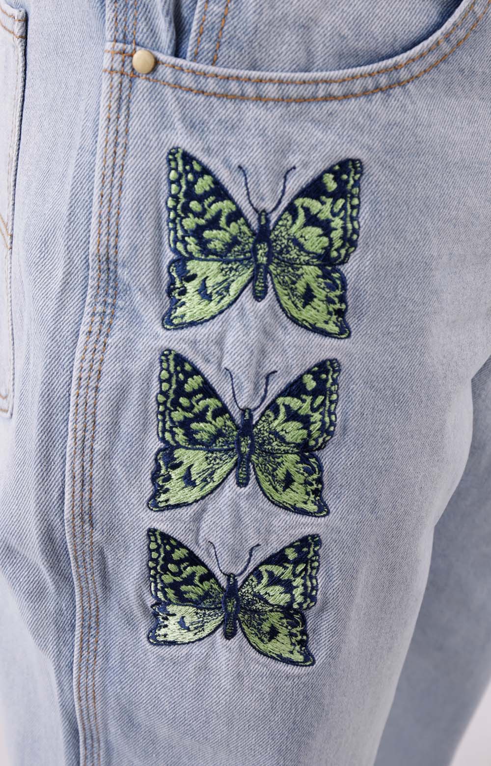 Enchanting Light Blue Butterfly Denim Jeans