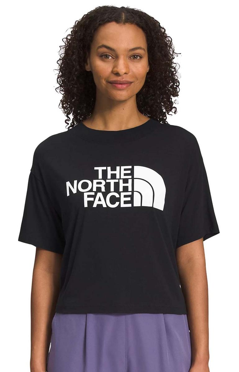 The North Face Women's Cropped Supima Cotton Half Dome Tee in TNF Black/TNF White