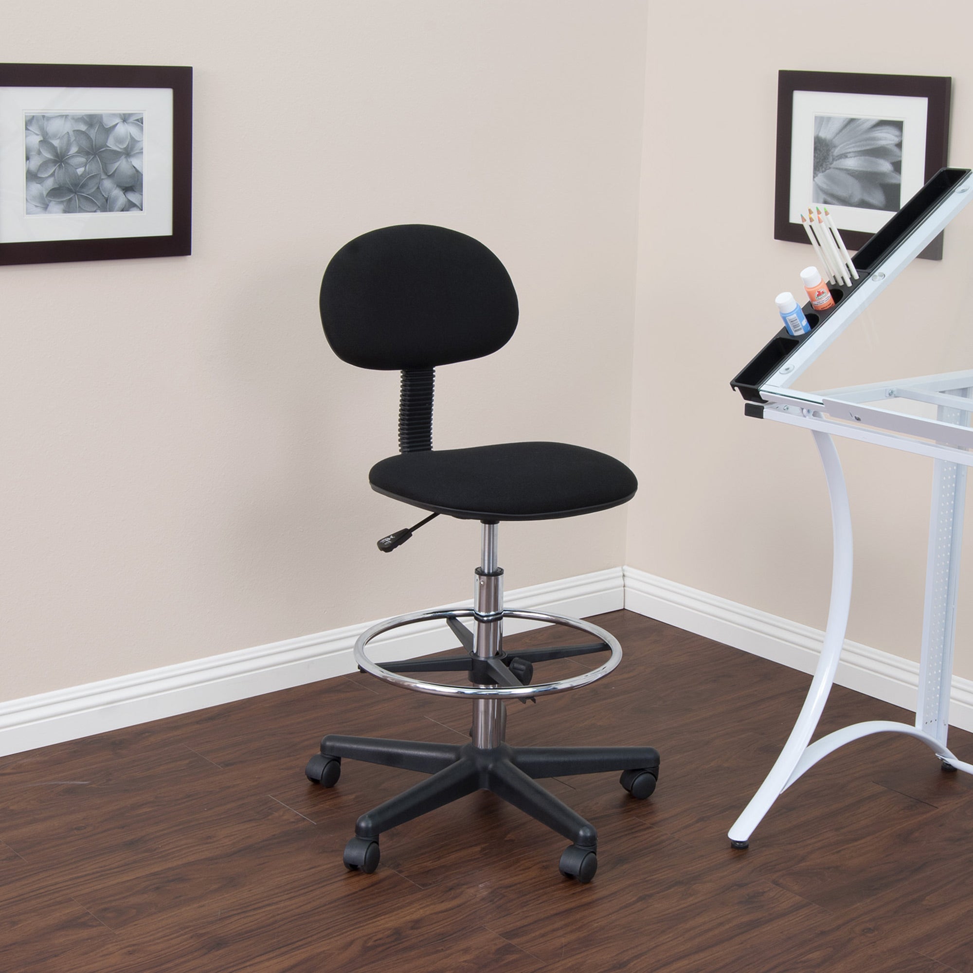Stylish Black & Chrome Drafting Chair for Creative Work