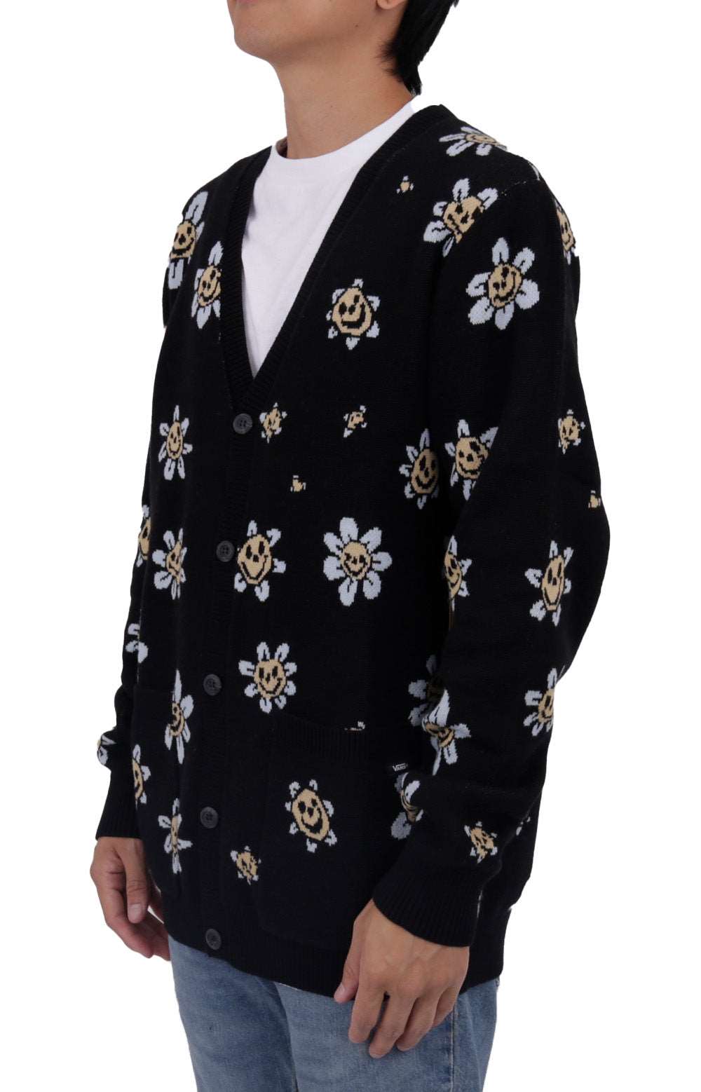Enchanting Trippy Floral Jacquard Black Cardigan