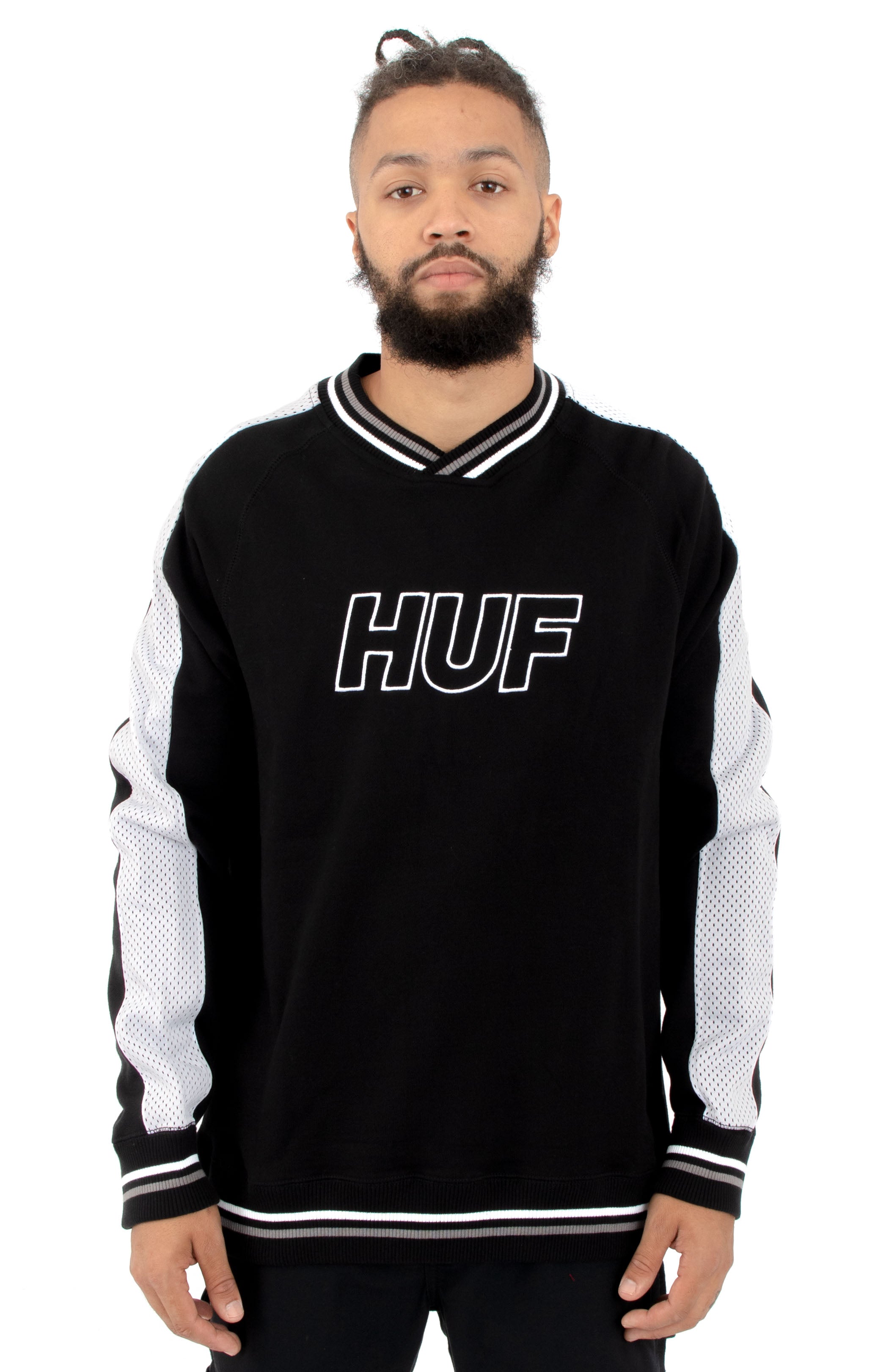 Ender French Terry Stylish V-Neck Crewneck in Stunning Black