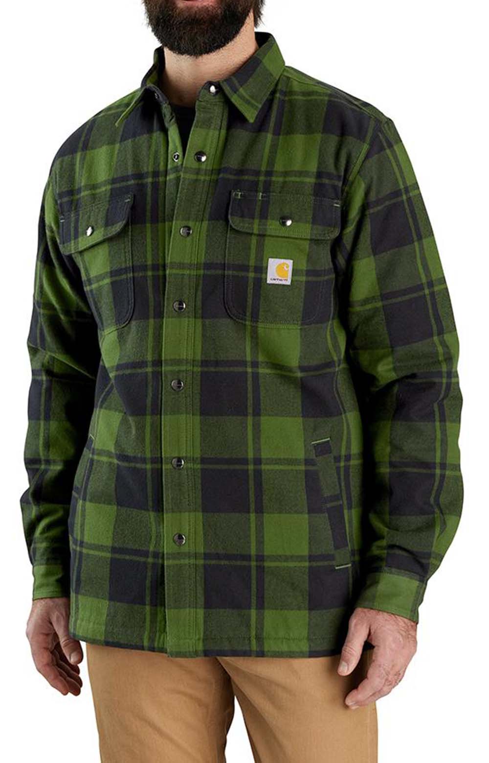 Carhartt's Chive Relaxed Fit Flannel Sherpa-Lined Shirt Jacket - Must-Have for Comfort Lovers!