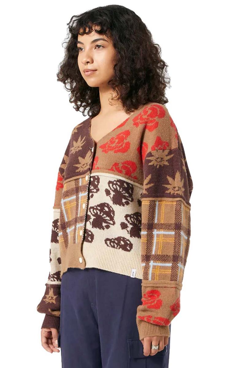 Stylish Eco-Inspired Brown Patchwork Cardigan