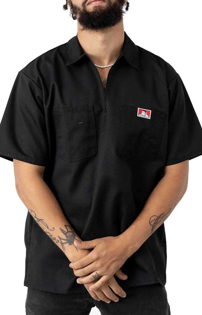 Stylish Black Short Sleeve 1/2 Zip Solid Shirt