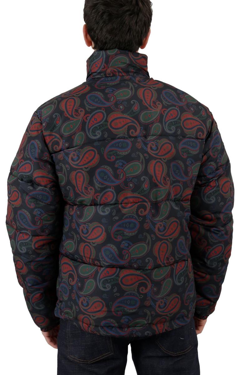 Navy Paisley Print Logo Puffer Jacket - A Fashion Statement!