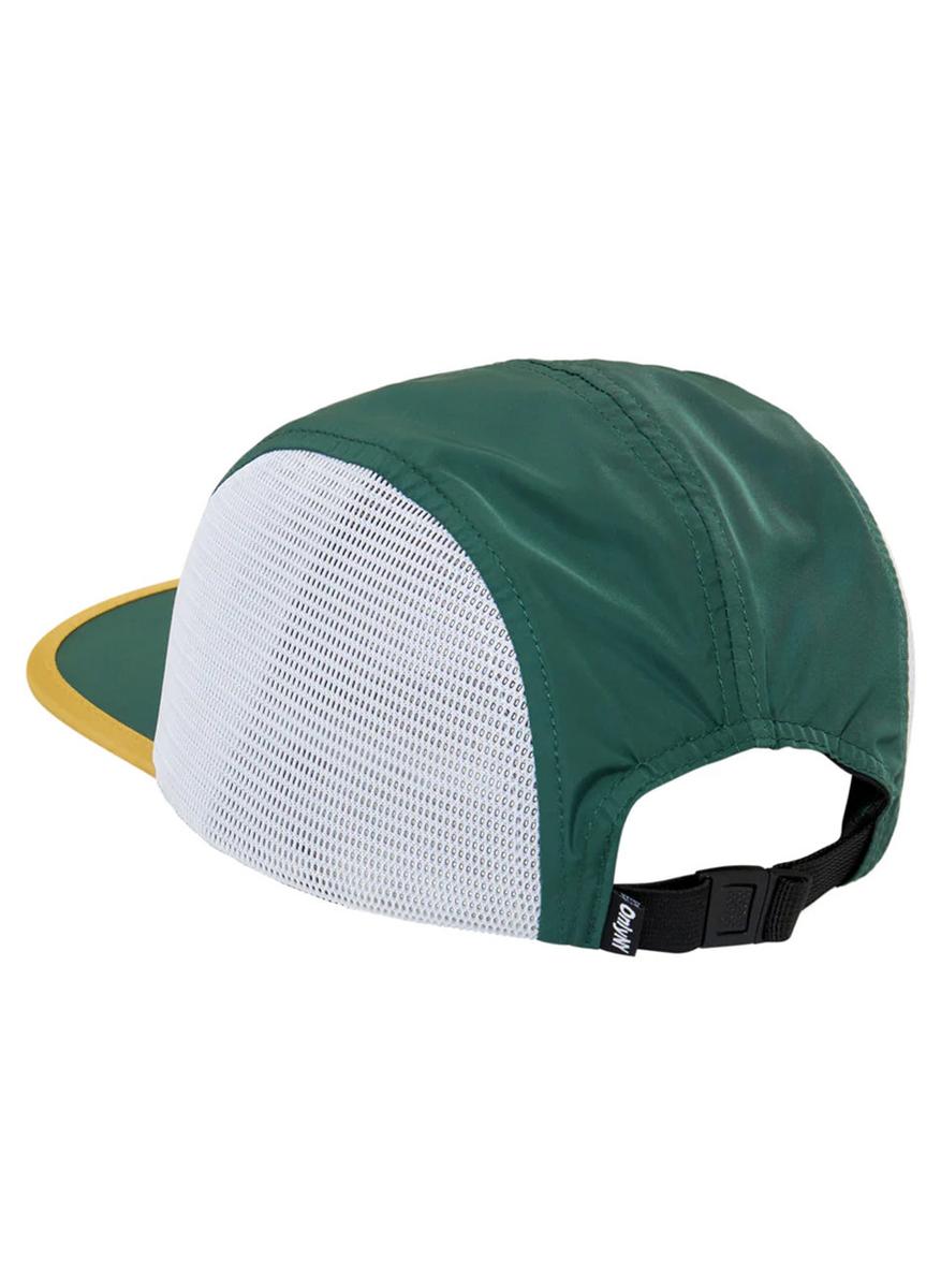 Stylish Twill Logo 5-Panel Sports Hat in Green & Burnt Orange