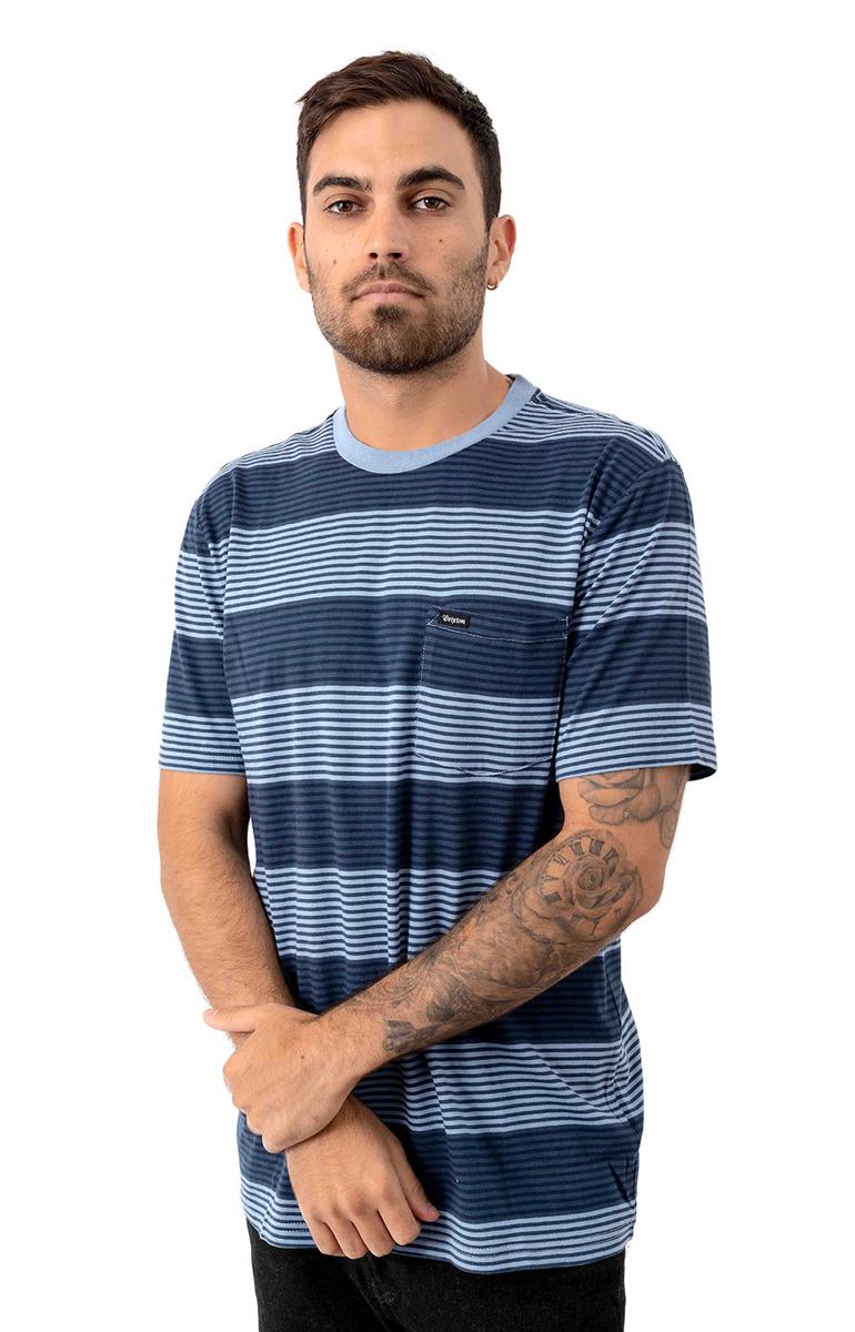 Brixton's Stunning Hilt Pocket S/S Shirt in Twilight Blue/Washed Navy
