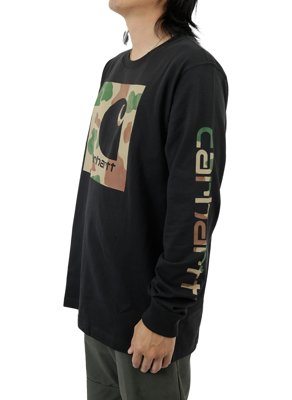 Carhartt's Black Relaxed Fit HW Long Sleeve Camo C Graphic T-Shirt - A Must-Have!