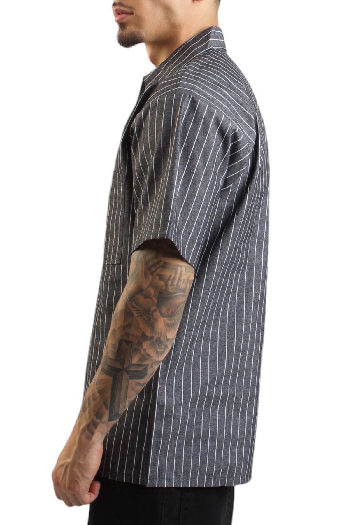 Ben Davis Stylish Half Zip Striped Butcher Block Work Shirt