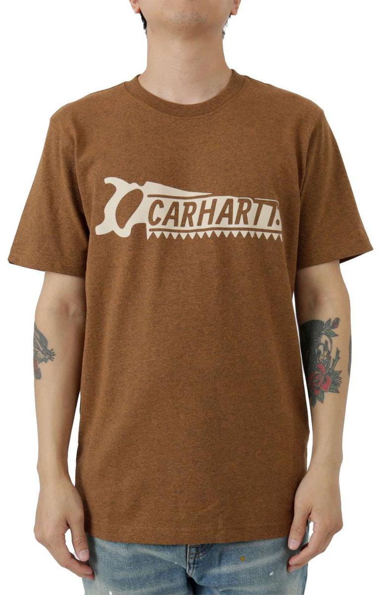 Carhartt's Oiled Walnut Heather Saw Graphic T-Shirt: Relaxed & Heavyweight!