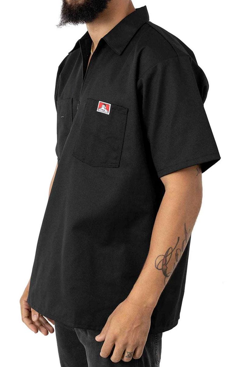 Stylish Black Short Sleeve 1/2 Zip Solid Shirt