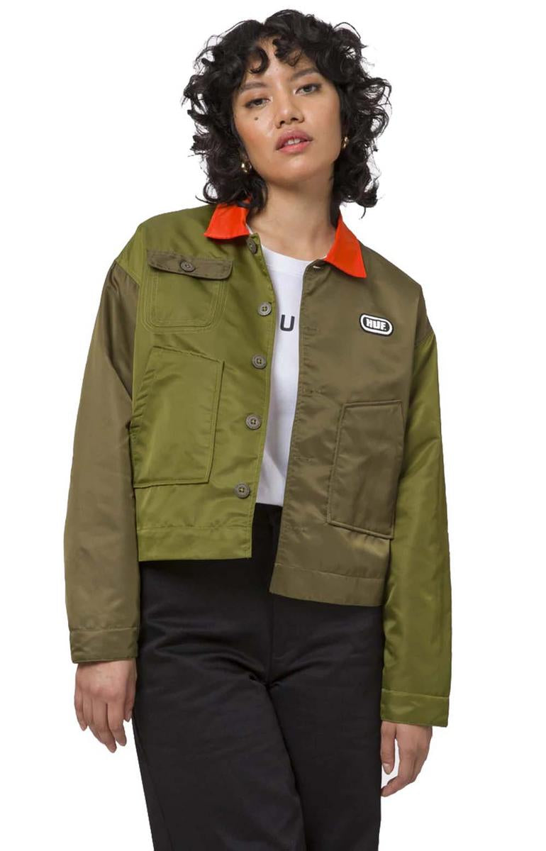 Huf Women's Military-Inspired Olive Crop Flight Jacket - A Fashion Must-Have!
