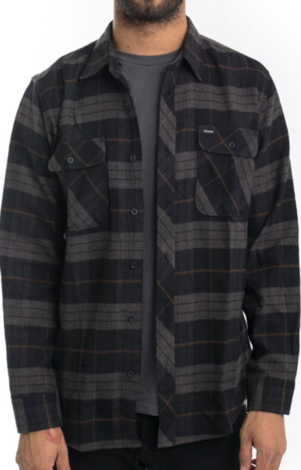 Brixton's Stunning Bowery Long-Sleeve Flannel in Black/Charcoal