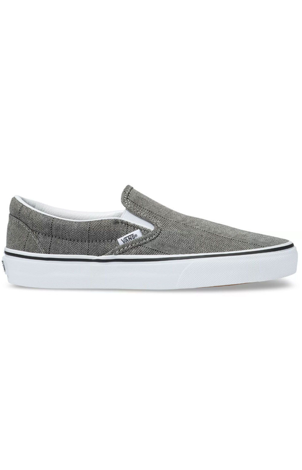 Vans Women's Herringbone Classic Slip-On Shoes in Grey/True White