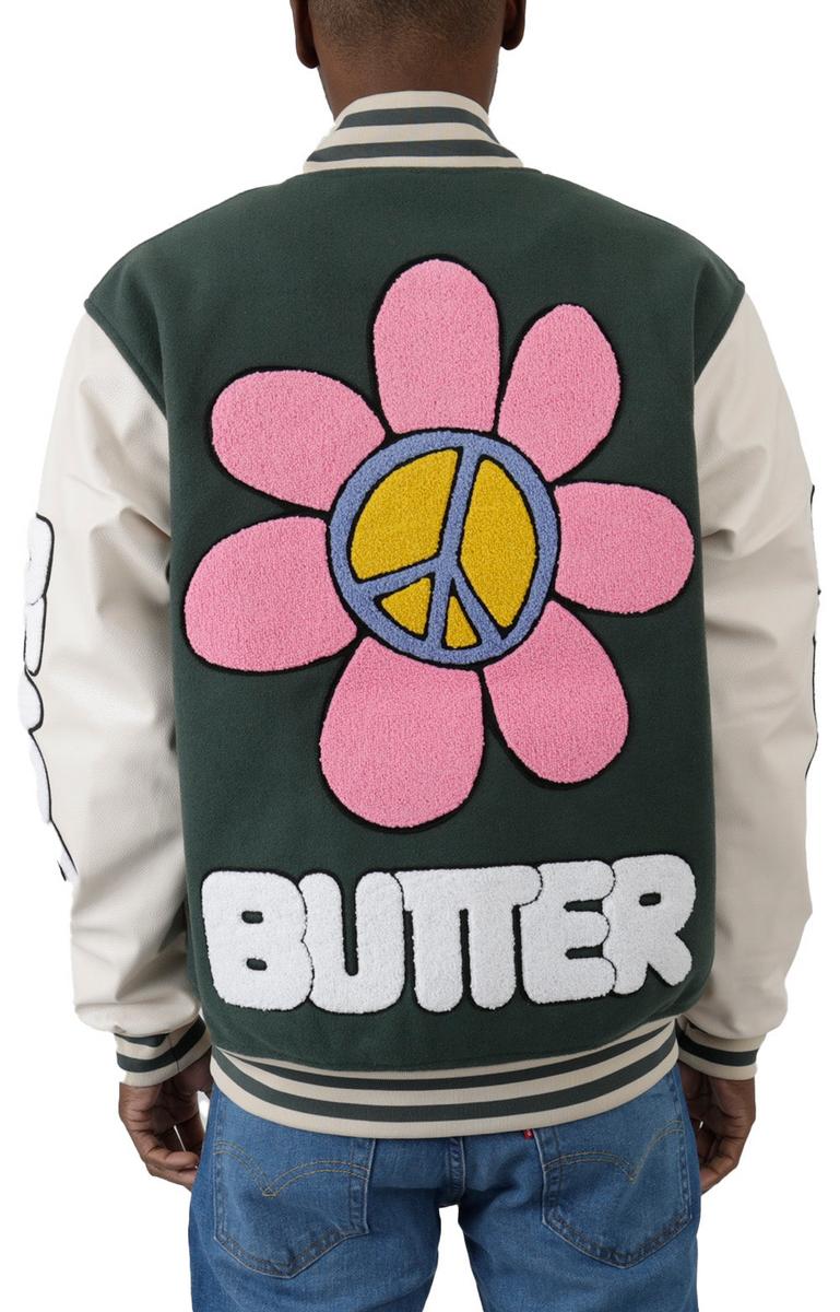 Butter's Forest Green World Peace Varsity Jacket - A Must-Have!