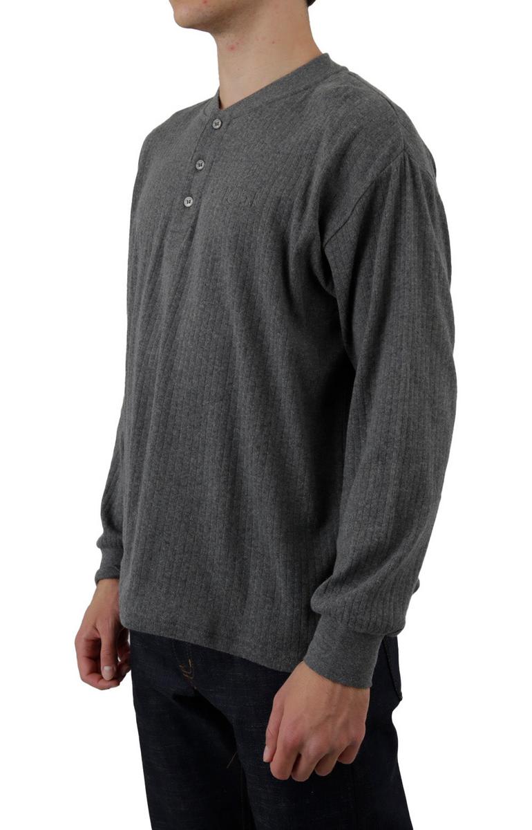 Stylish Dark Grey Heather Rib Henley Long Sleeve Shirt