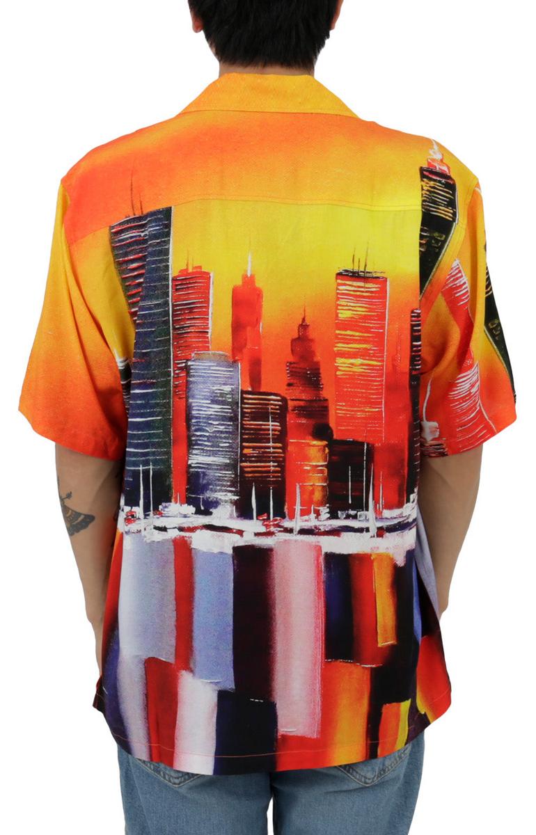 Stunning Urban Skyline Camp Collar Shirt
