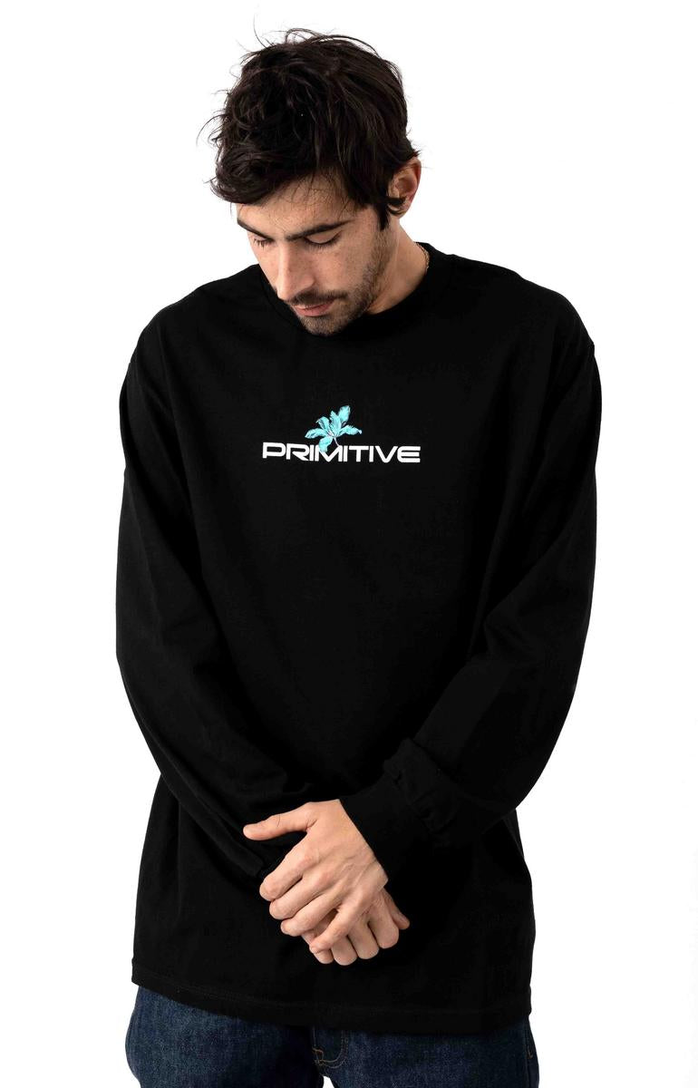 Stunning Black Botanical Long-Sleeve Shirt