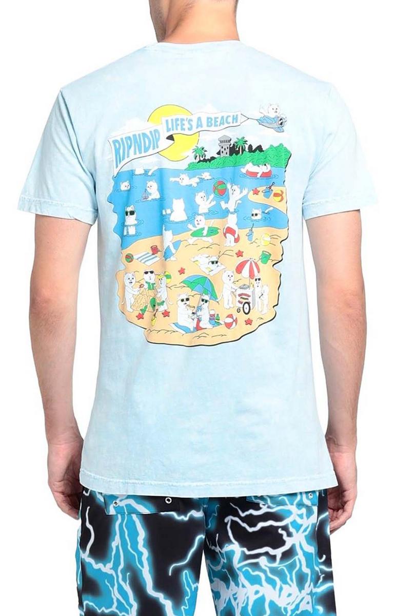 RipNDip's Stunning Light Blue Mineral Wash 'Life's A Beach' T-Shirt