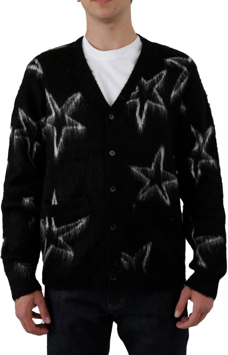 Obey's Stunning Black Multi Intarsia Pattern Cardigan