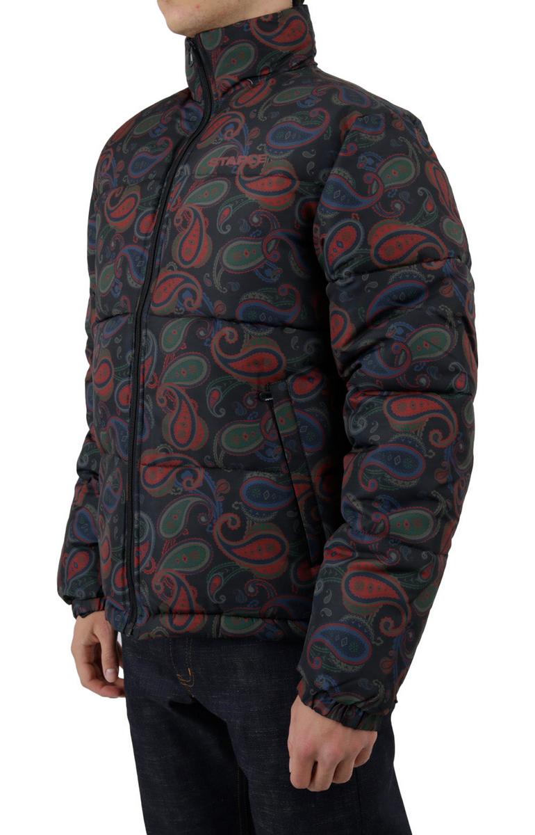 Navy Paisley Print Logo Puffer Jacket - A Fashion Statement!