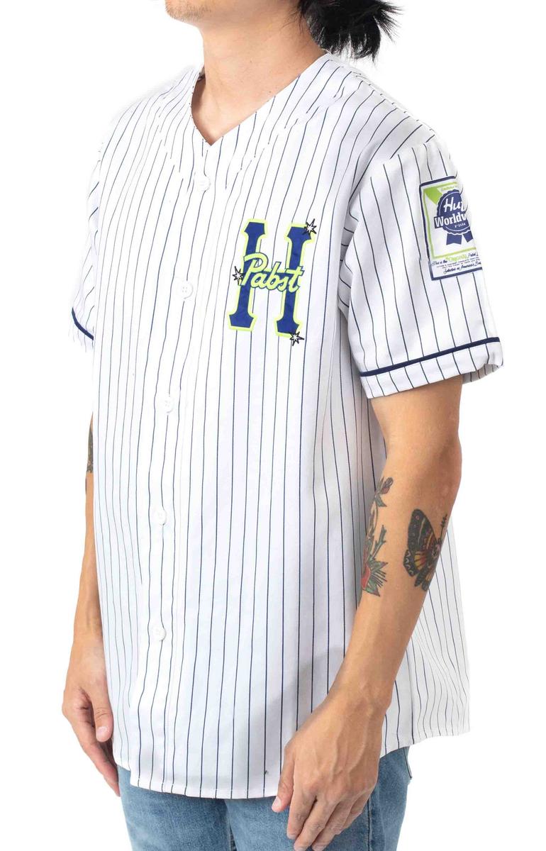 HUF x Pabst White Vintage Pinstripe Baseball Jersey - A Must-Have!