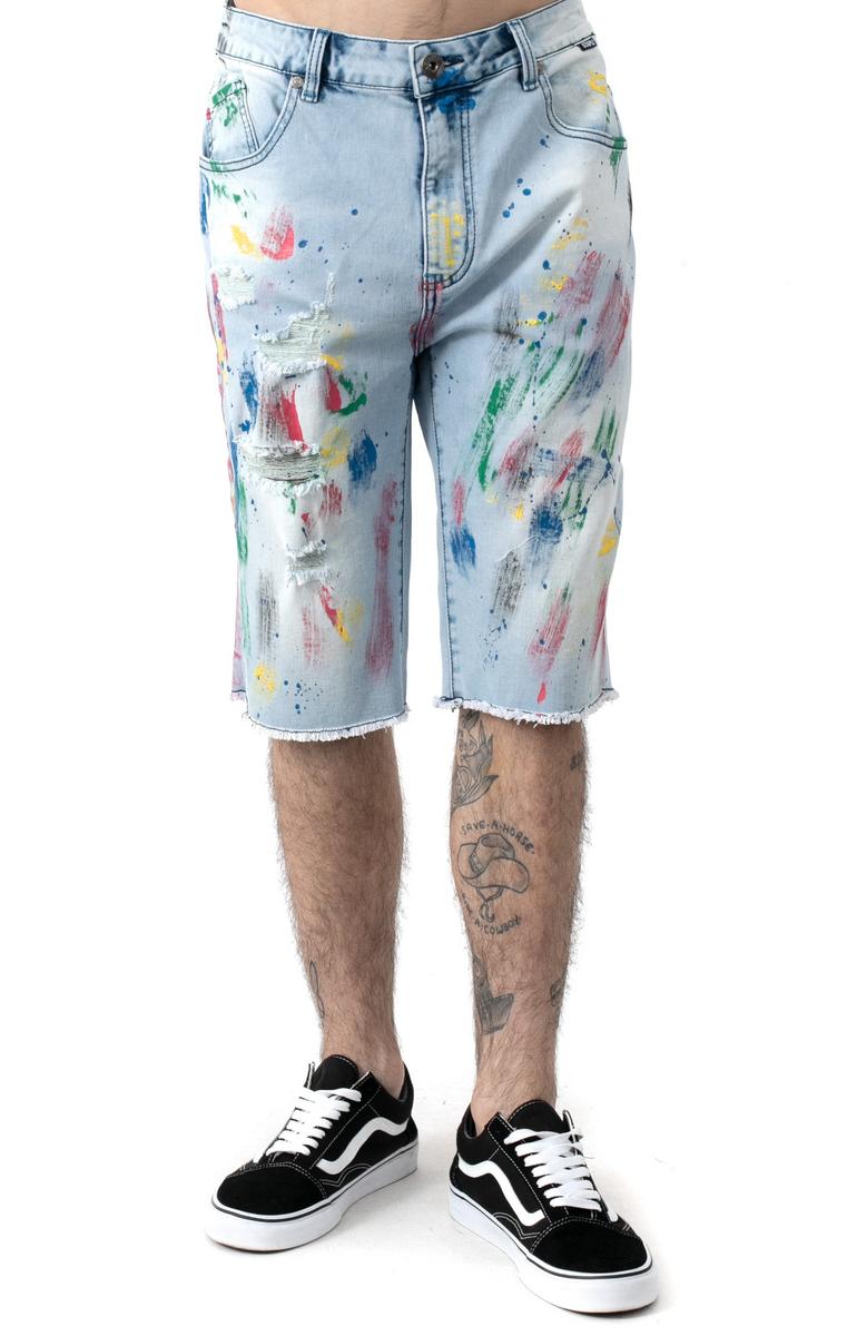 Stunning Splatter Denim Shorts - Light Stone Wash