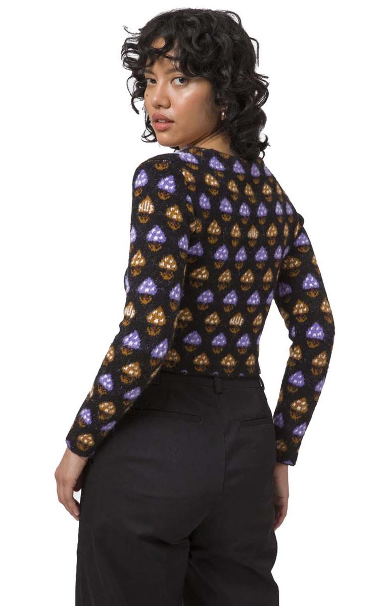HUF Women's Stunning Jacquard Shroom Art Cropped Cardigan - Black
