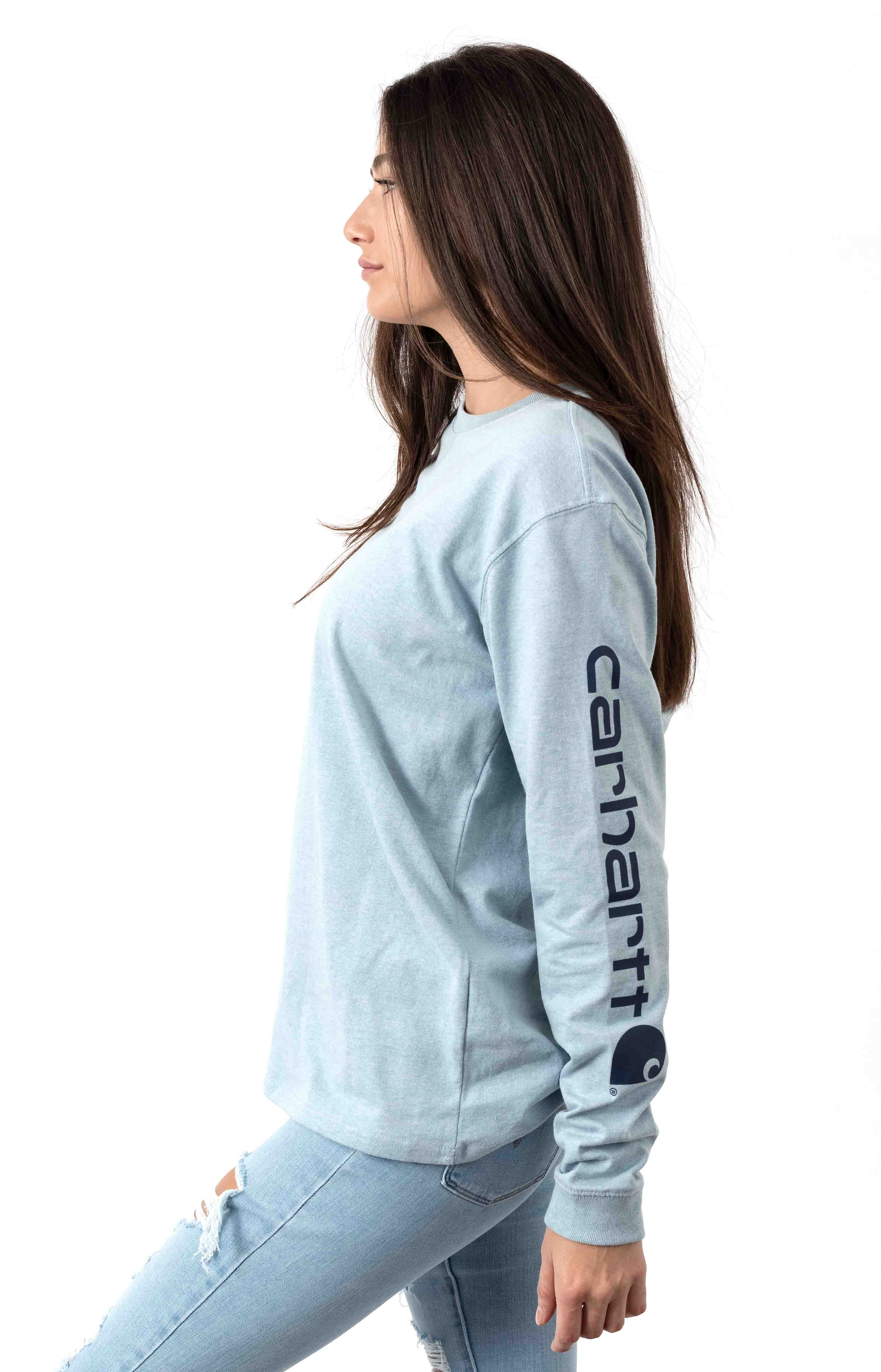 Carhartt Women's Soft Blue Heather Long Sleeve Work Shirt with Sleeve Logo