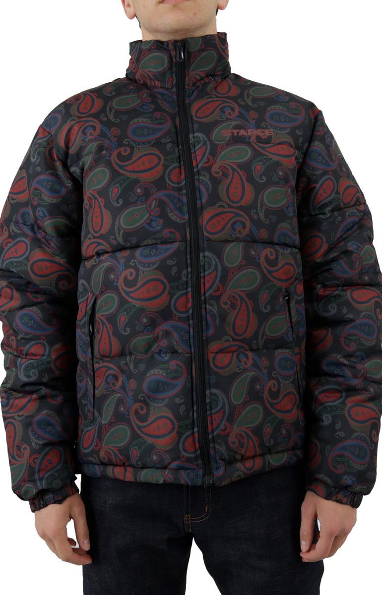 Navy Paisley Print Logo Puffer Jacket - A Fashion Statement!