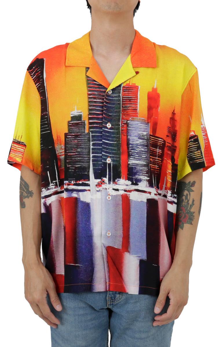 Stunning Urban Skyline Camp Collar Shirt