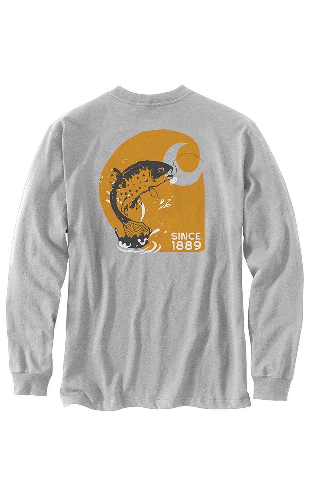 Carhartt's Stunning Heather Grey Loose Fit Fish Graphic Long Sleeve T-Shirt - Grab Yours Now!