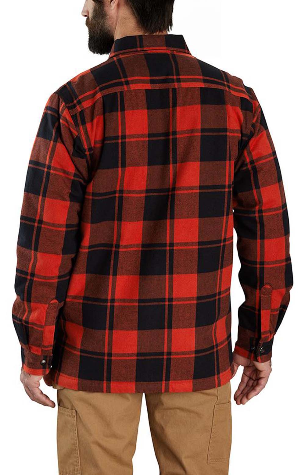 Carhartt's Cozy Bordeaux Heather Relaxed Fit Flannel Sherpa-Lined Shirt Jacket